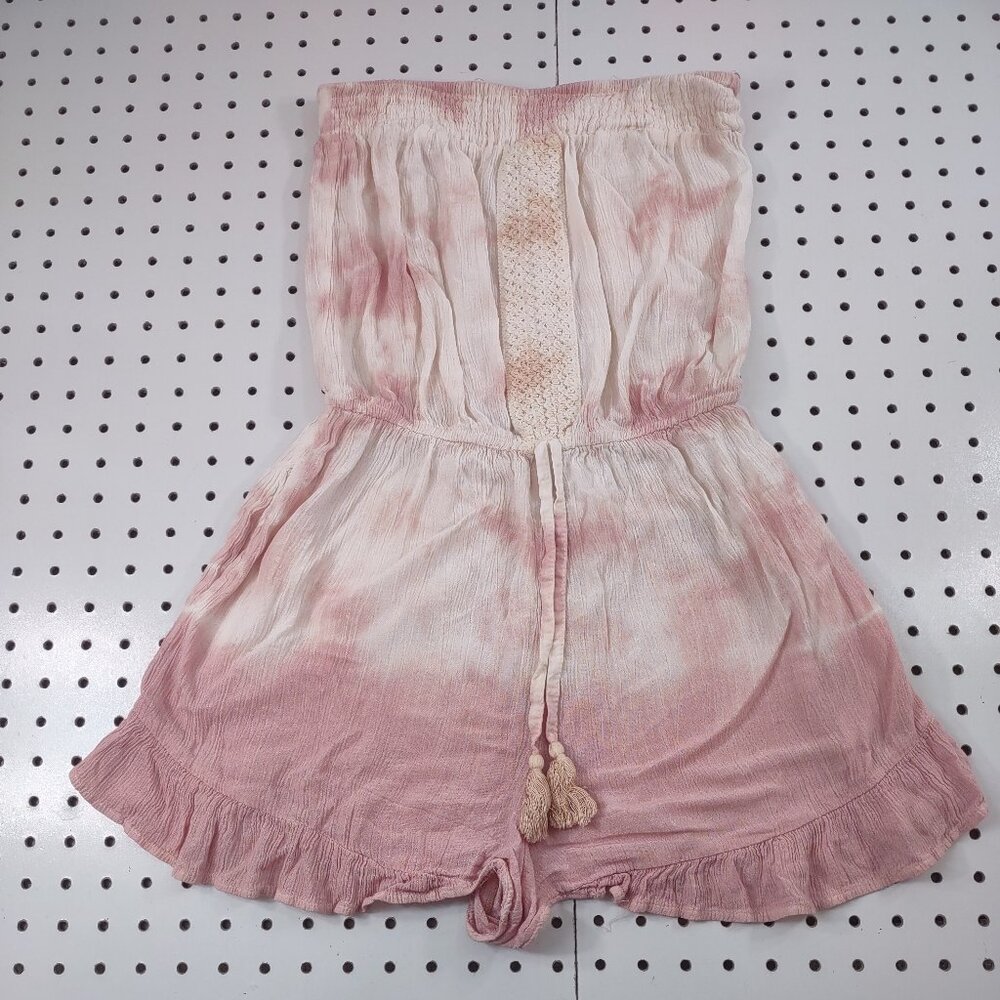 Kiwi + Punch Pink and White Tie Dye Romper, Strapless, Size Small
